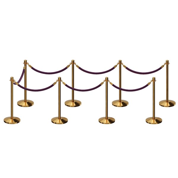 Montour Line Stanchion Post and Rope Kit Pol.Brass, 8 Crown Top 7 Purple Rope C-Kit-8-PB-CN-7-PVR-PE-PB